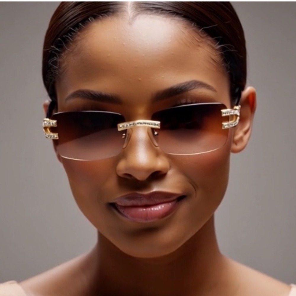 Frameless Square Gemstone Sunglasses Women Brown Gradient Lenses Stylish Parties
